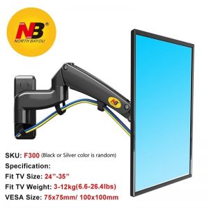 NB North Bayou F300 Full Motion Monitor Wall Mount TV Bracket Stand with Adjustable Gas Spring - North Bayou